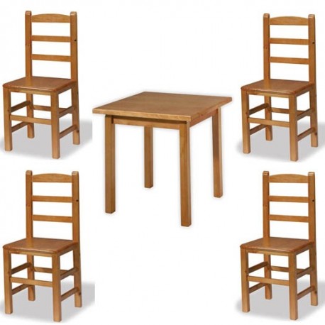 Conjunto de mesa y 4 sillas Castellana de madera